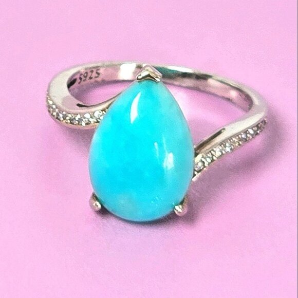 925 Sterling Silver Ring Sz 7.75 with Natural Amazonite  & CZ - Picture 13 of 13